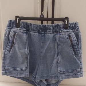 Aerie Blue Jean Shorts with Elastic Waistband